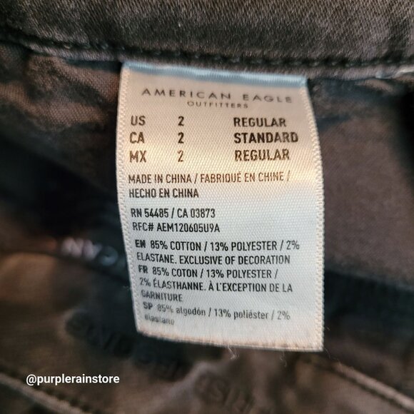 American Eagle Jeans 2 R Curvy Super Hi Rise Jegging Black Wash Denim Ripped - Picture 6 of 12